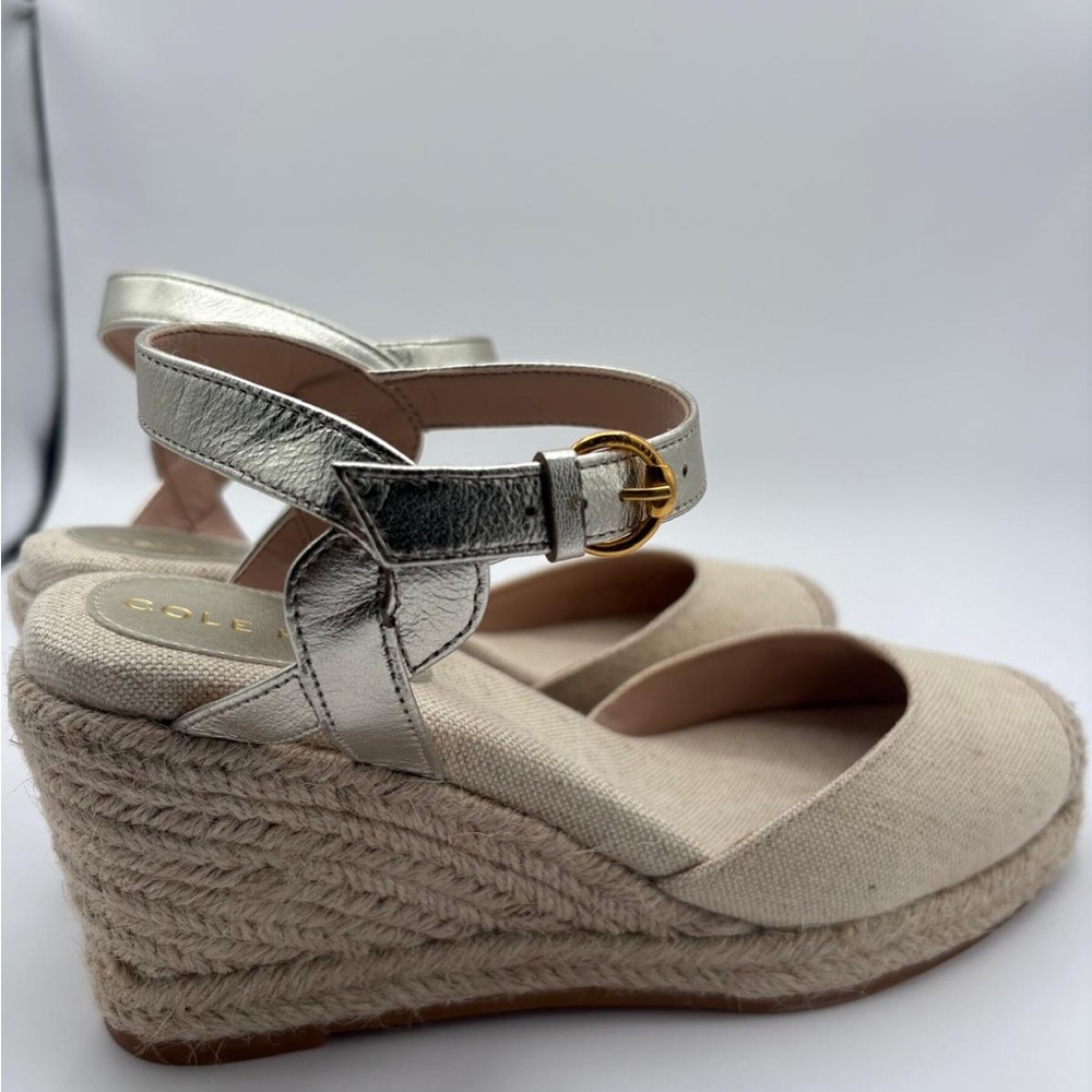 NWT Cole Haan Women Cloudfeel Espadrille Wedge Platform Linen Soft Gold Size 10 - Picture 5 of 8